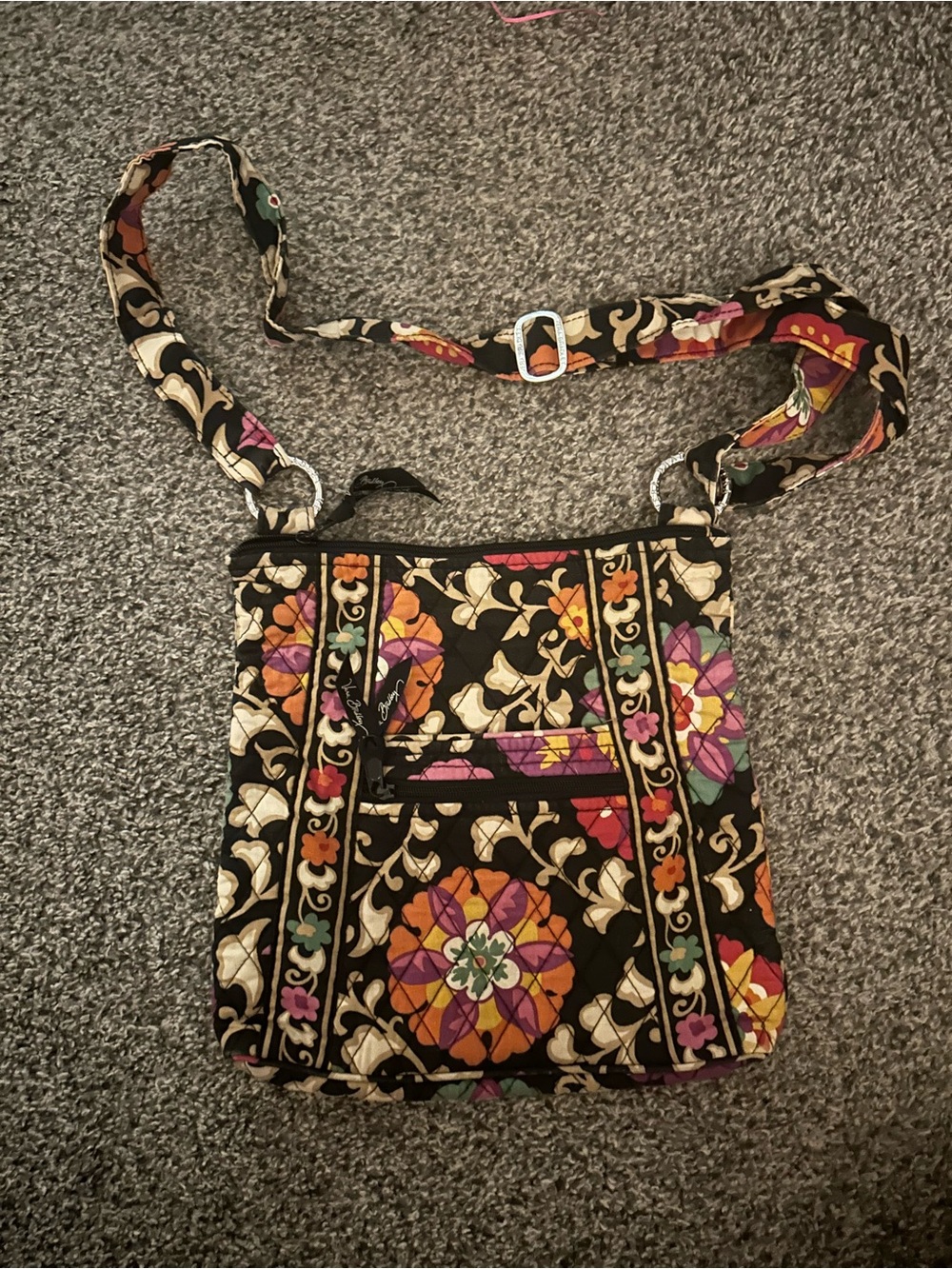 Vera Bradley Black Quilted Crossbody with Multicolor Floral Medallions